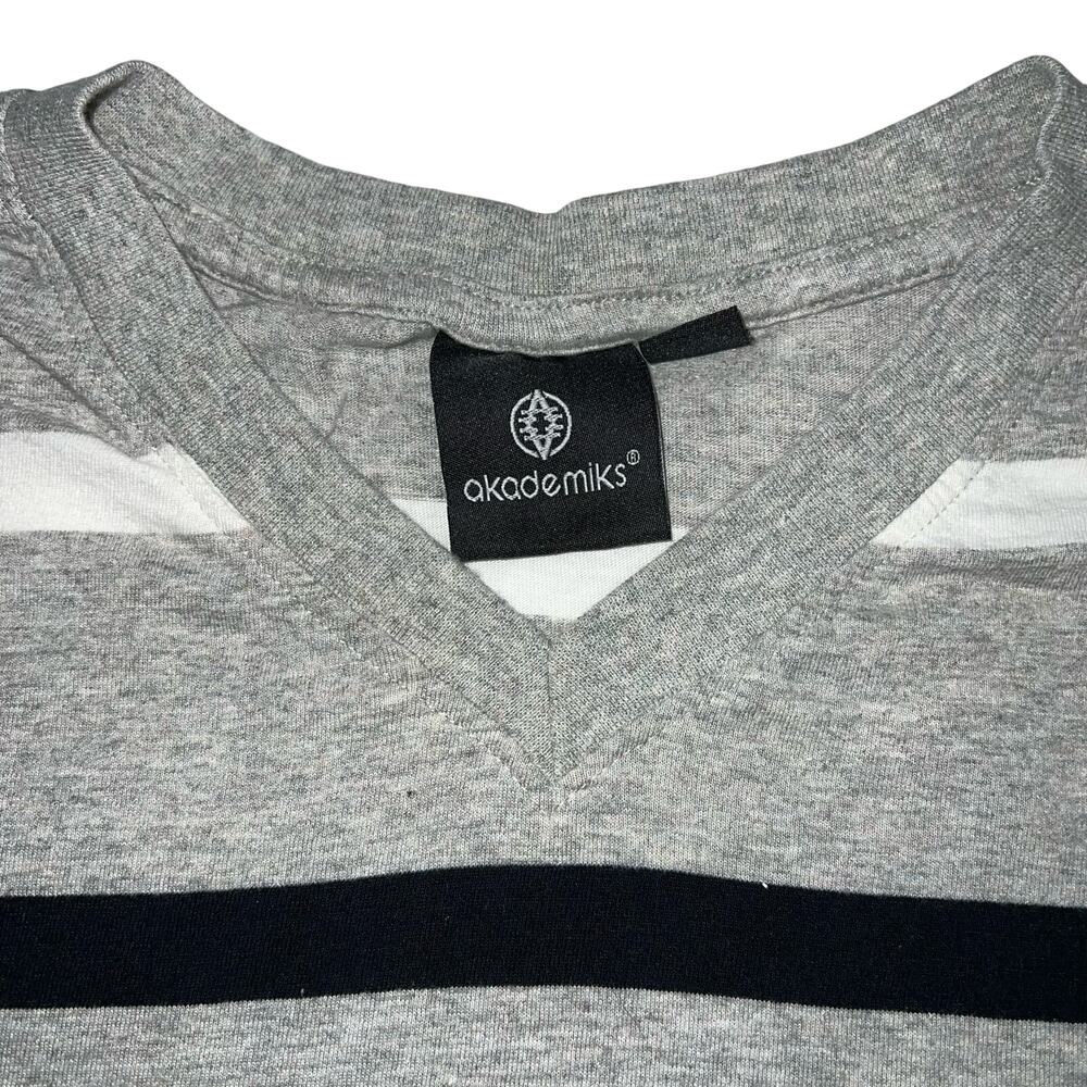 akademiks Mens T Shirt Top Short Sleeve Striped Gray Black White V Neck 3XL - Picture 3 of 10